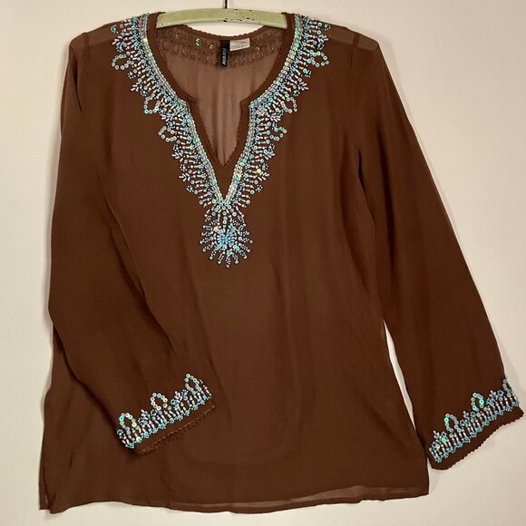 Beaded Silk Beach Coverup - Picture 2 of 5